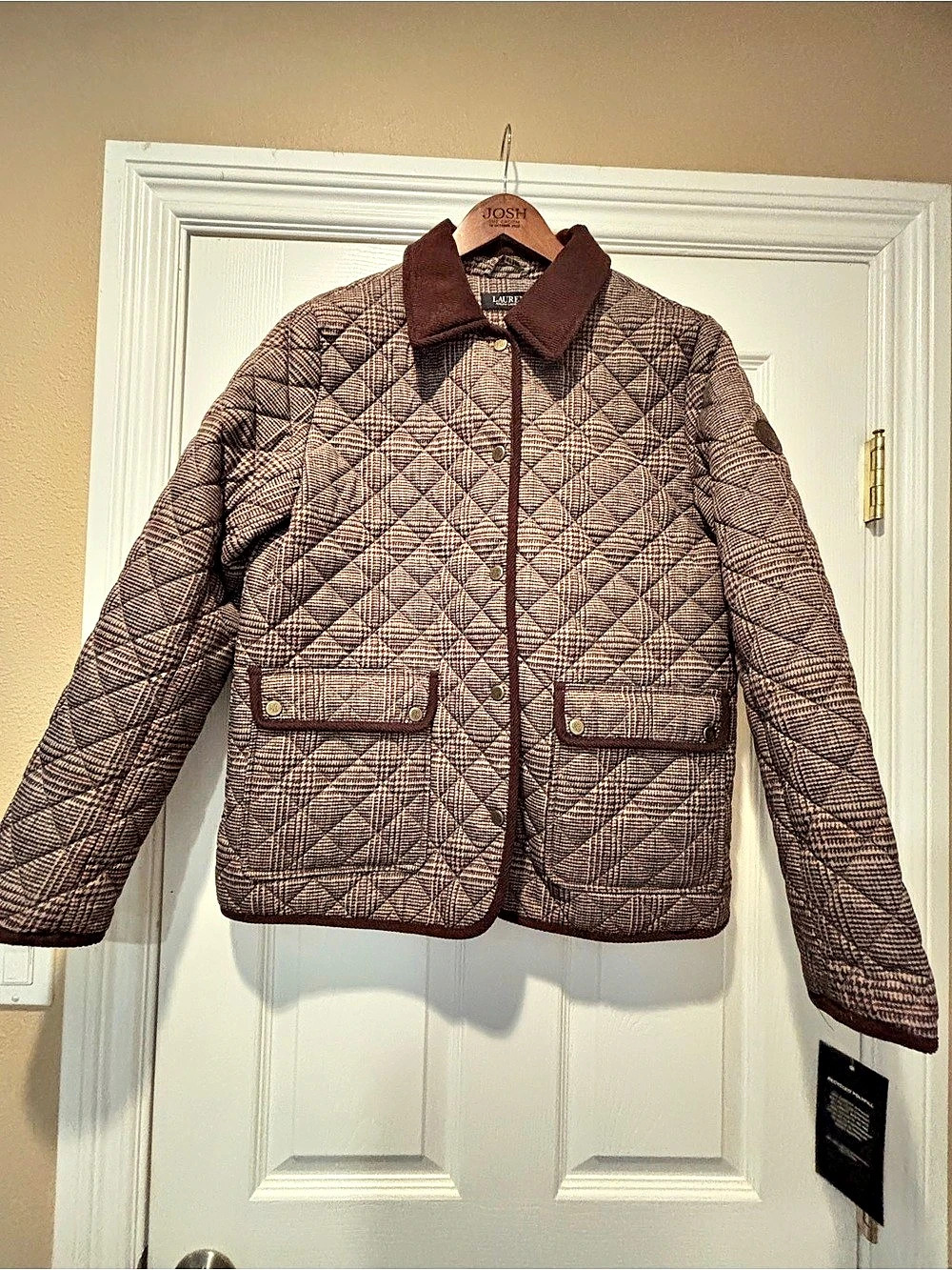 Lauren Ralph Lauren Glen Plaid Quilted Jacket Brown & Pink Medium